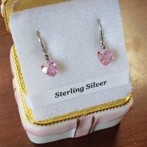 Sterling Silver Pink Heart Earrings in Ceramic Box